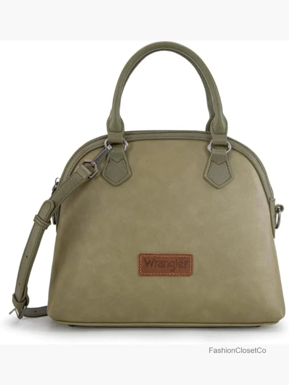 Faux Leather Satchel Handbag with Crossbody Strap - Wrangler